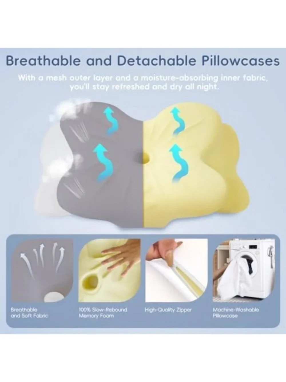 Memory Foam Cervical Neck Pillow with Dual Height Support - Grey Comfort